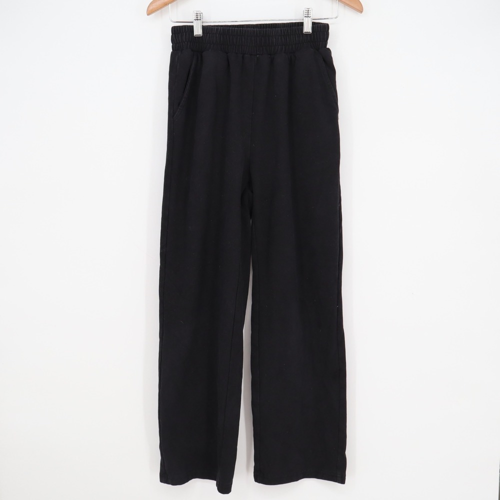 AC Womens Wide Leg Sweatpants Black Elastic Waist Cotton Blend Size S